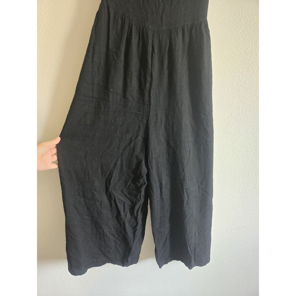 Miou Muse Linen Blend Jumpsuit Wide Leg Boho Lagenlook Minimalist Black Small - Picture 5 of 12